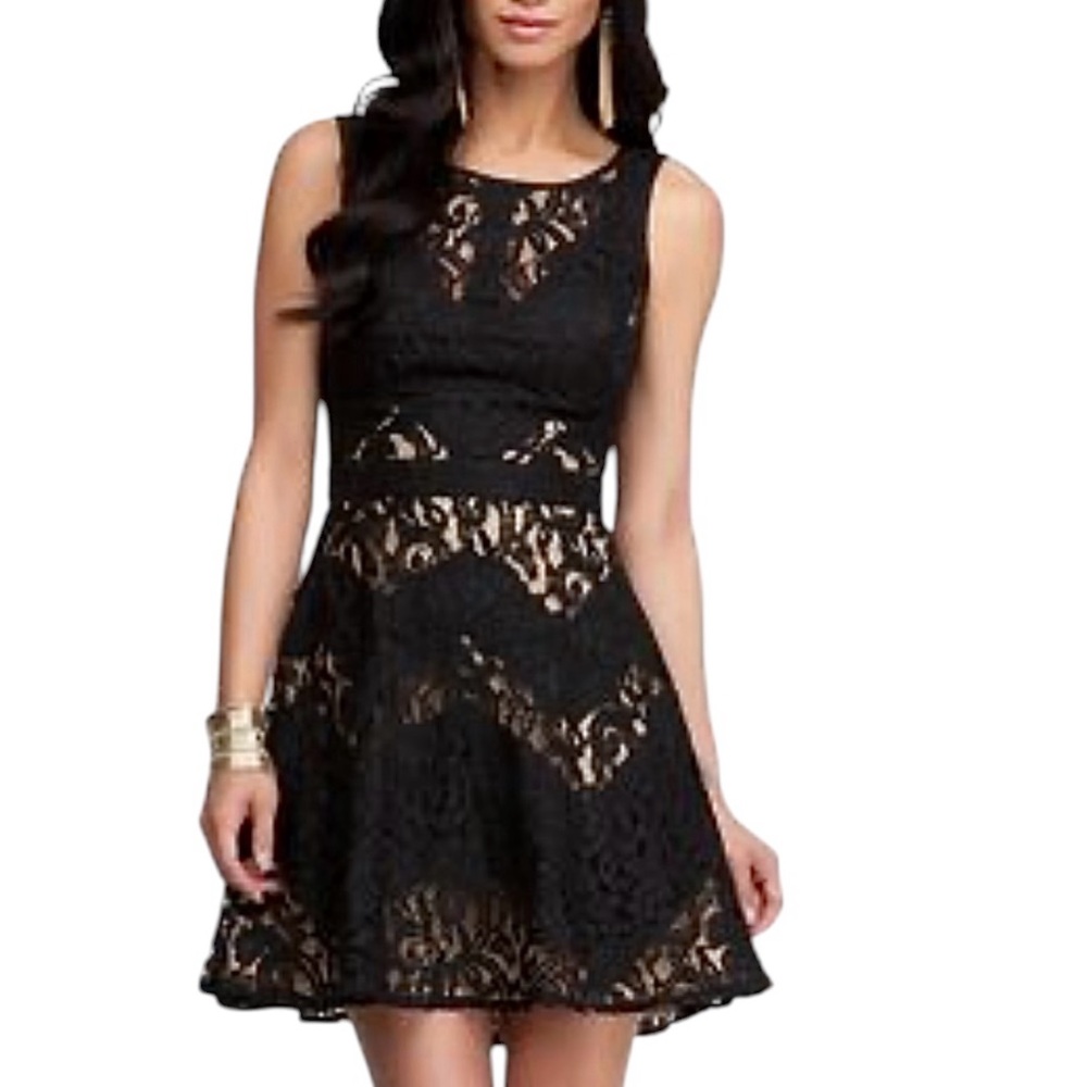 Bebe Illusion Lace Sleeveless Fit-and-Flare Cocktail Dress
